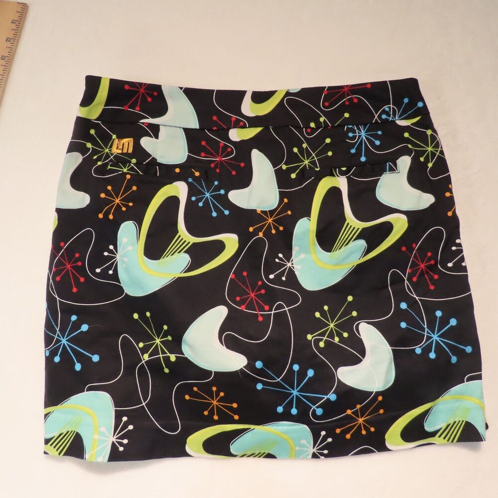 Loudmouth Golf Skort Womens Size 8 Black Mid Century Modern Atomic Boomerang Ski